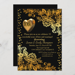 Invitation Jalon Black & Gold Mariage Anniversaire fête