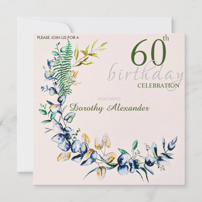 Invitation Jalon de la couronne botanique chic Anniversaire (Devant)
