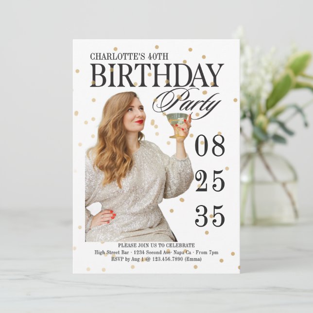 Invitation Jalon de script moderne Anniversaire tout âge Or  (Debout devant)