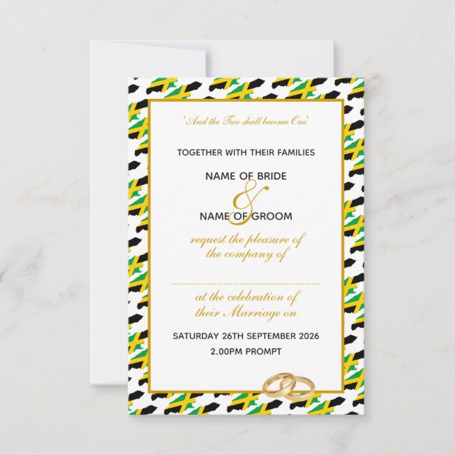 Invitation JAMAICA élégant avec Mariage de script or (Devant)