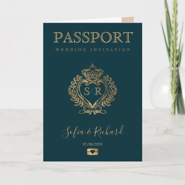 Invitation Jamaïque Destination Mariage Passport Gold Crest (Devant)
