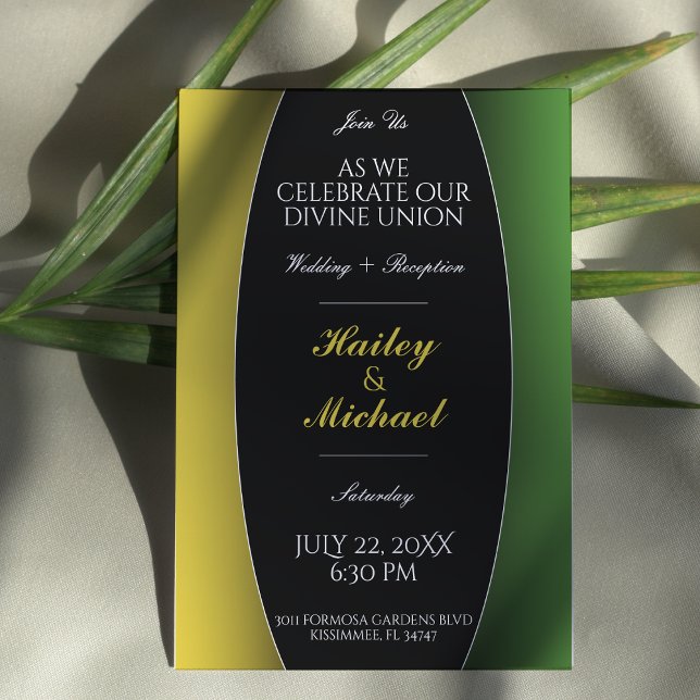 Invitation Jamaïque Green & Gold Caraïbes Mariage élégant (Jamaica Green & Gold Caribbean Elegant Wedding Invitation
)