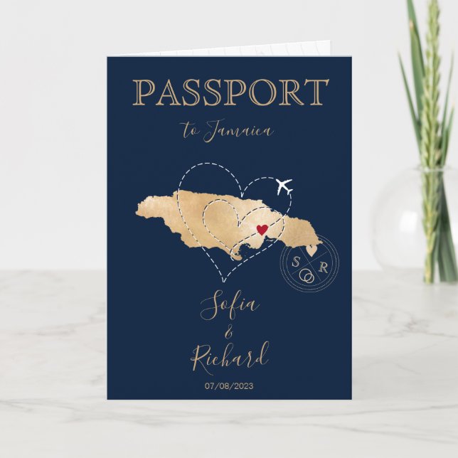 Invitation Jamaïque Heart Destination Mariage Passeport (Devant)