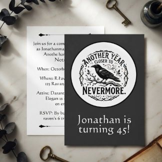Invitation Jamais plus silhouette noire Corbeau Anniversaire