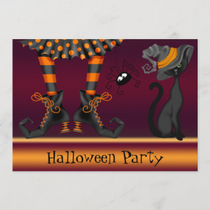 Invitation Jambes de sorcière, chat et fête d'Halloween de l'