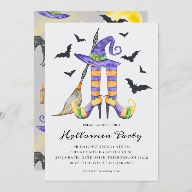 Invitation Jambes de sorcières d'Halloween et fête Casquette (Devant / Derrière)