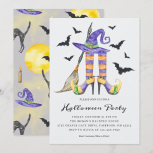 Invitation Jambes de sorcières d'Halloween et fête Casquette