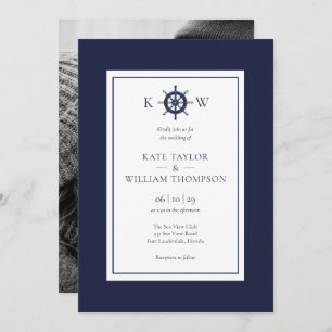 Invitation Jantes nautiques Marine bleu Monogramme Mariage Ph