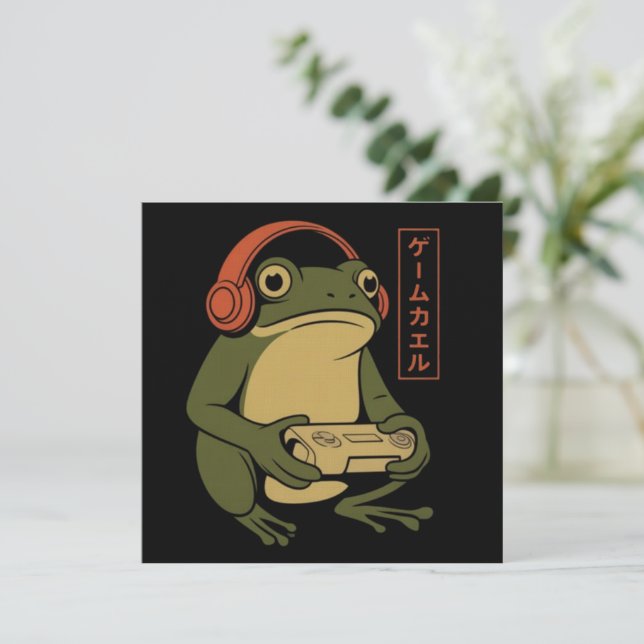 Invitation Japanese Gamer Frog Funny Vintage Gaming  (Debout devant)