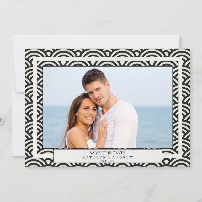 Invitation Japon Seigaiha Vagues Enregistrer La Date Flat Pho (Devant)