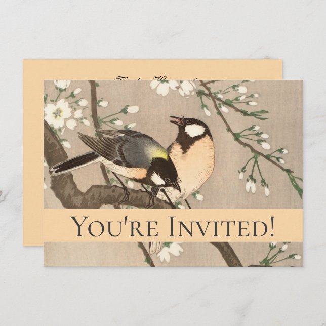 Invitation Japonais Asiatique Koson Bird Chickadee Songbird (Devant / Derrière)