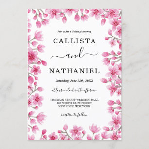 Invitation Japonais Mariage de la frontière fleurie de cerisi