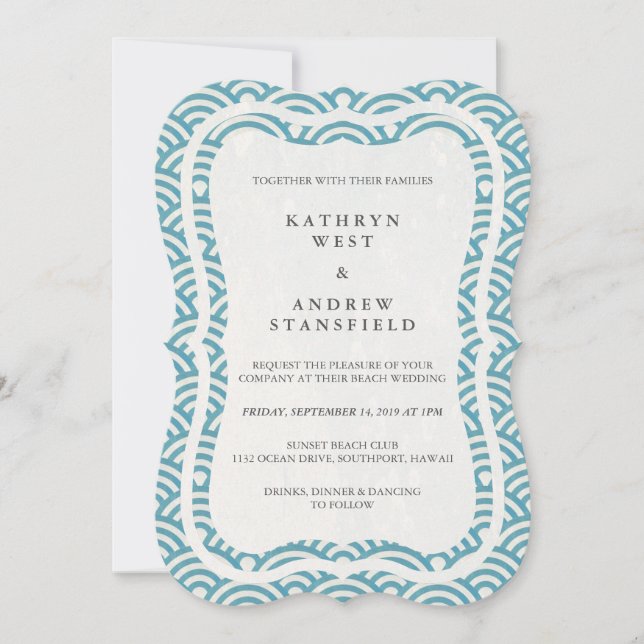Invitation Japonais Seigaiha Vave Elégant Mariage Plage (Devant)