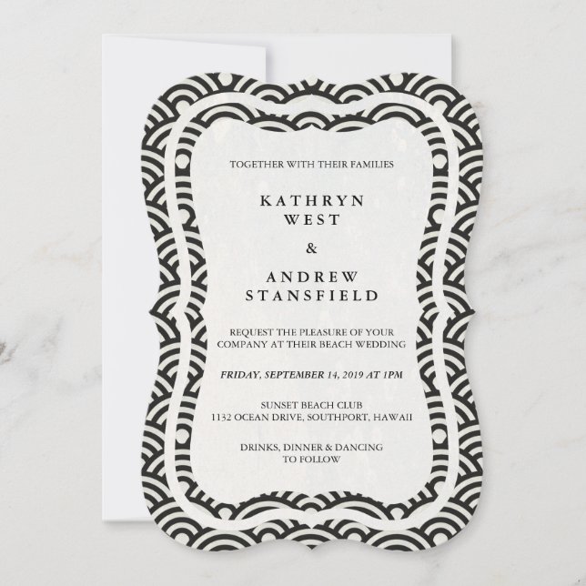 Invitation Japonais Seigaiha Vave Elégant Mariage Plage (Devant)