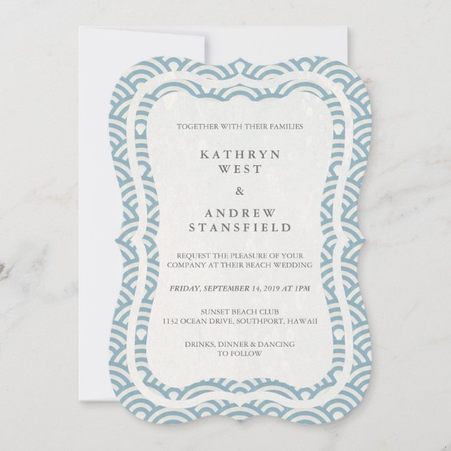Invitation Japonais Seigaiha Vave Elégant Mariage Plage (Devant)