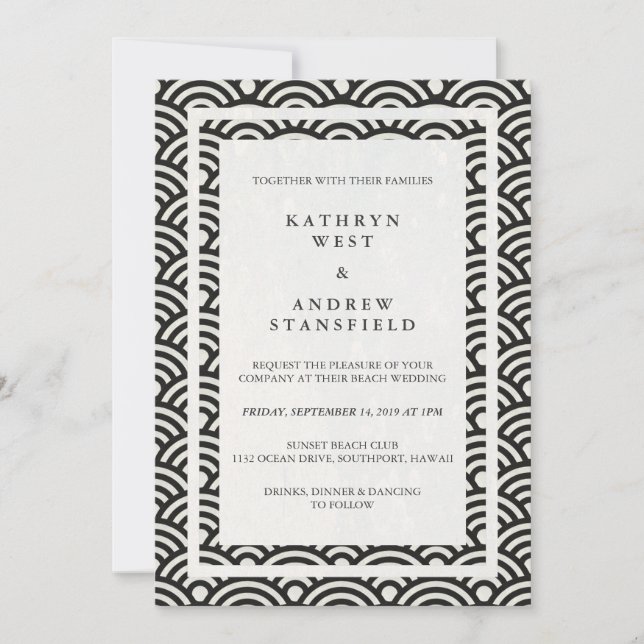 Invitation Japonais Seigaiha Vave Elégant Mariage Plage (Devant)