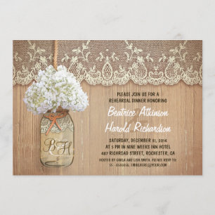Invitation jar de maçon rustique blanc hydrangée répétition d