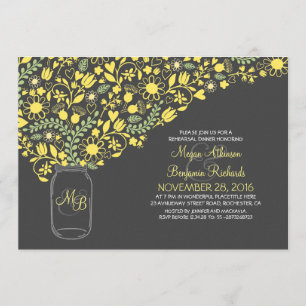 Invitation jar de mason jaune floral joli dîner de répétition