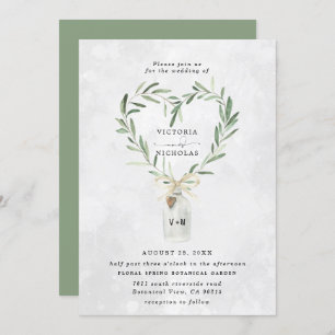 Invitation Jar de monogramme rustique   Heart Greenery Mariag