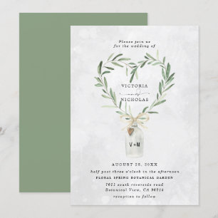Invitation Jar de monogramme rustique   Mariage Heart Greener