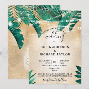 Invitation Jar Lumineux Feuilles de Palmier Tropic