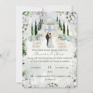 Invitation Jardin à l'aquarelle Mariage Elégant à l'autel
