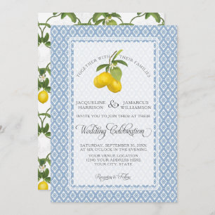 Invitation Jardin agricole Lemon BOHO Citrus Bleu et blanc