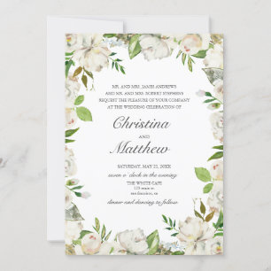 Invitation Jardin antique Fleurs blanches mariage cadre