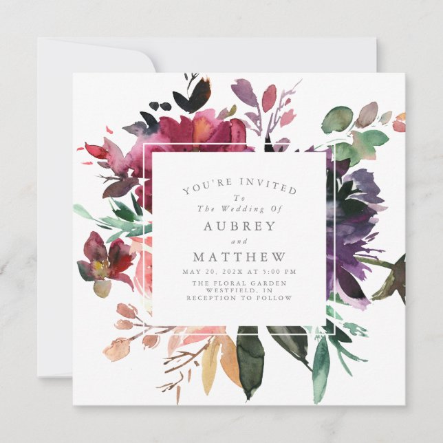 Invitation Jardin Aquarelle moderne Mariage botanique (Devant)