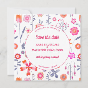 Invitation Jardin aux fleurs roses modernes Sauvez la date