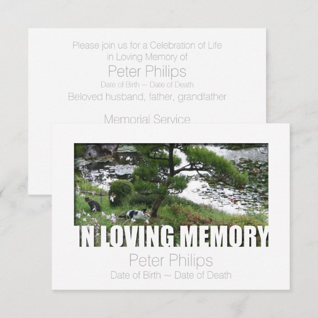 Invitation Jardin avec chats en mémoire d'amour 8 Modèle (Devant / Derrière)