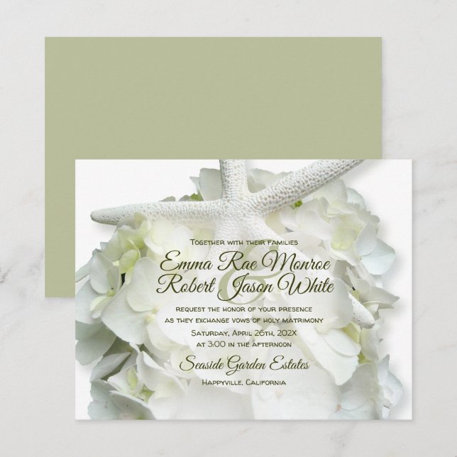 Invitation Jardin balnéaire Poisson blanc Hydrangea Mariage (Devant / Derrière)