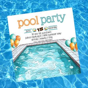 Invitation Jardin barbecue et pool party en Aqua Blue   Orang