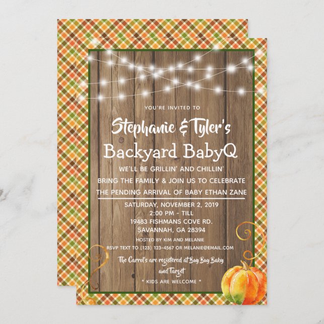 Invitation Jardin BBBQ  BBQ Rustic Fall Baby shower (Devant / Derrière)