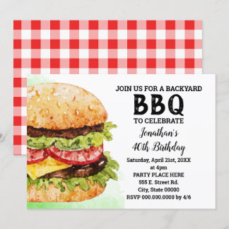Invitation Jardin BBQ anniversaire aquarelle burgers fête