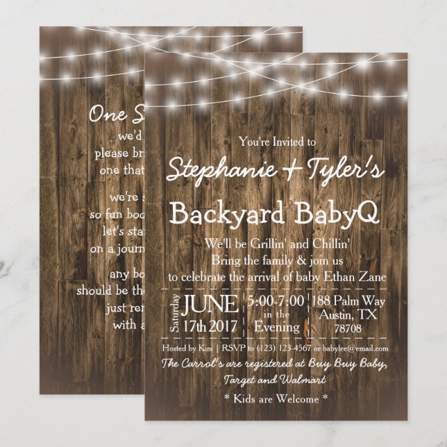 Invitation Jardin BBQ  BBQ Bash Baby shower rustique (Devant / Derrière)