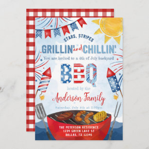 Invitation Jardin BBQ blanc rouge et bleu 4 juillet