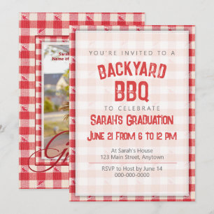 Invitation Jardin BBQ Décontracté Grad Party Cookout En vichy