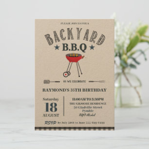 Invitation Jardin BBQ Homme Anniversaire Black En vichy Artis