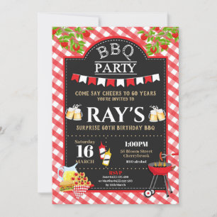 Invitation Jardin BBQ Surprise Anniversaire Bière En vichy