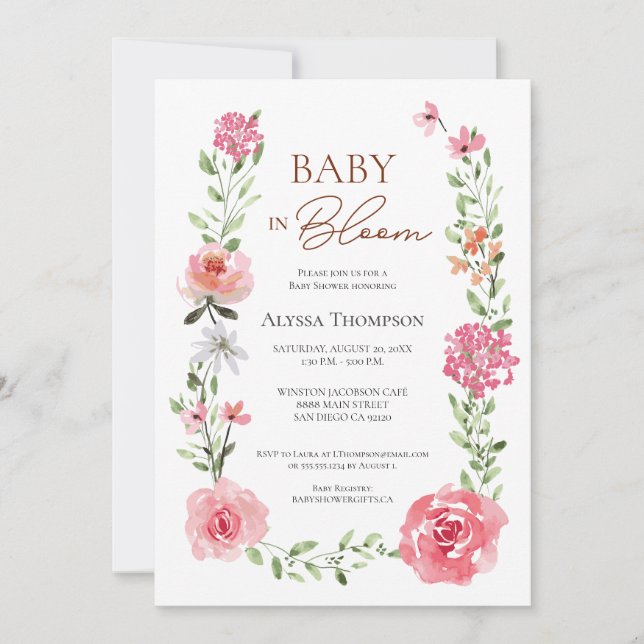 Invitation Jardin bébé dans le Baby shower en fleurs (Devant)