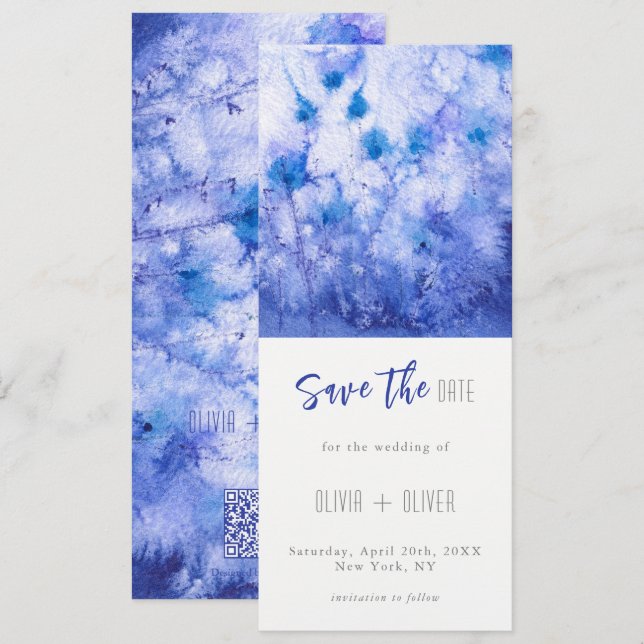 Invitation Jardin bleu d'hiver Enregistrer la date (Devant / Derrière)