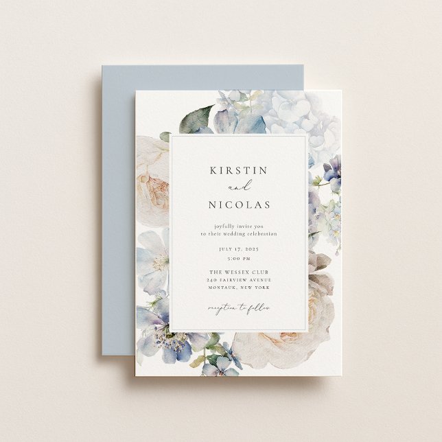 Invitation Jardin bleu Dusty Mariage Floral (Créateur téléchargé)