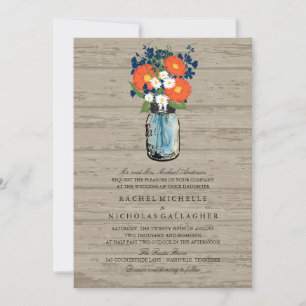 Invitation Jardin bleu et orange Mason Jar Wood   Mariage