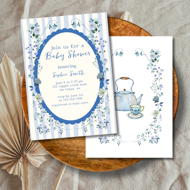 Invitation Jardin Bleu rayé Baby shower de couronne Whimsical (Créateur téléchargé)