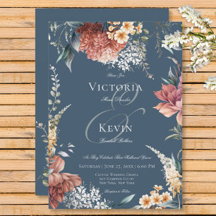 Invitation Jardin bleu romantique moderne Mariage floral