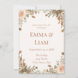 Invitation Jardin Boho Aquarelle Floral Roses Fanes Pampas
