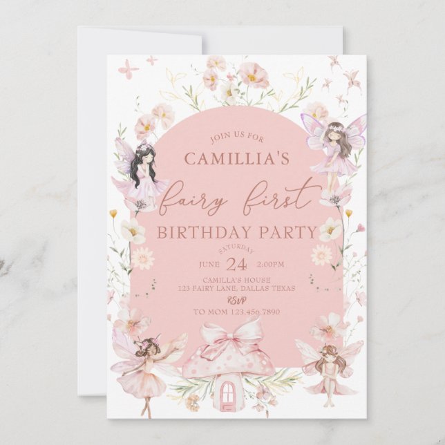 Invitation Jardin Boho Arch Fée enchantée Premier anniversair (Devant)