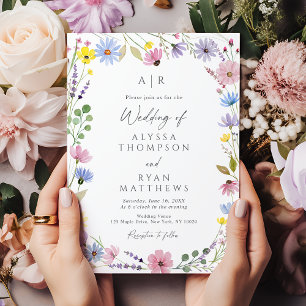 Invitation Jardin Boho romantique Fleur sauvage Monogramme Ma
