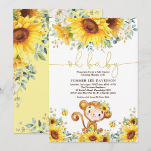 Invitation Jardin Boho Sunflower Baby shower de singe de la j